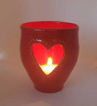 Lysholder med hjerte - rød