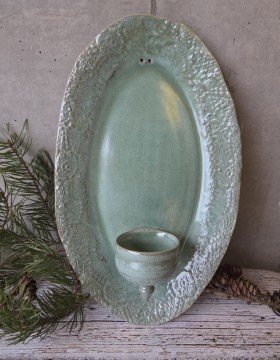 Veggfat med lysholder for telys - turkisgrønn